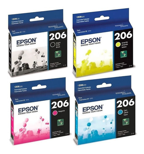 Combo Cartuchos Epson 206 Negro + 3 Colores Original Xp2101
