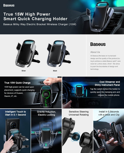 Imagen 9 de 10 de Soporte Carga Inalámbrica Rápida Auto Samsung Xiaomi iPhone