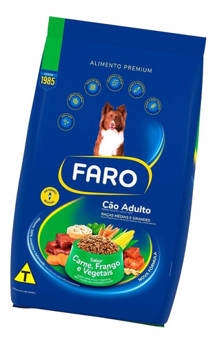 Ração Faro Cães Adulto Méd/grand Carne Frango Vegetais 15kg