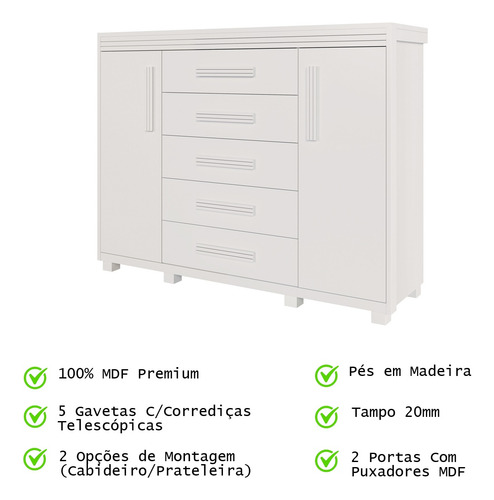 Cômoda Grande Para Quarto De Casal Reforçada Mdf Pé Madeira