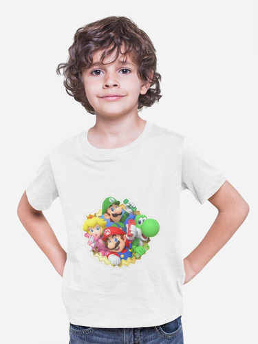 Polera Infantil Unisex Mario Bros Videojuego Yoshi Estampado