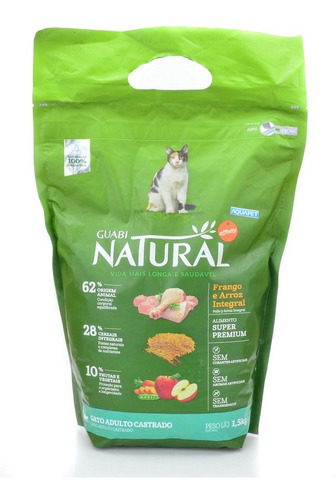 Ração Guabi Natural Gato Adulto Castrado Frango&arroz 1,5kg