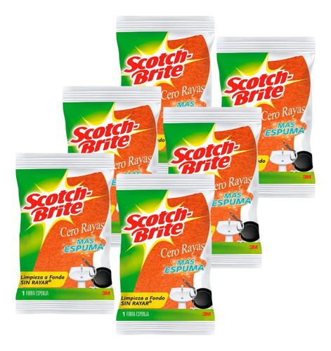 Kit 6 Fibra Esponja Scotch Brite Cero Rayas  Antibacterial