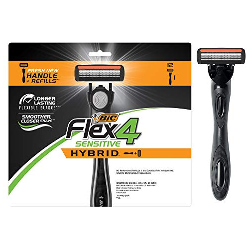 Bic Flex 4 Razor Desechable De 4 Capas, 1 Mango Y 12 Rhsjb