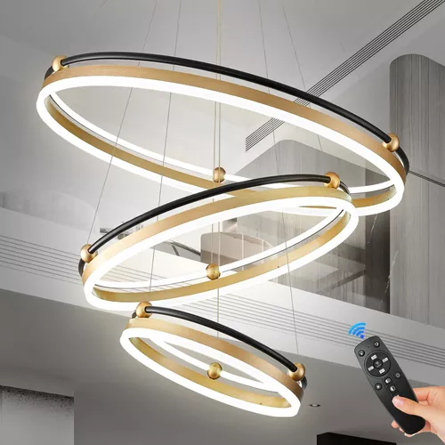 Benkut D31.5 - Lámpara LED moderna con anillo de oro negro regulable con  control remoto de 120 W, lámparas de techo para comedor, sala de estar