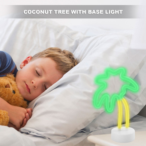 Luz Nocturna Led De Neón Con Forma De Palmera Con Base De Ár