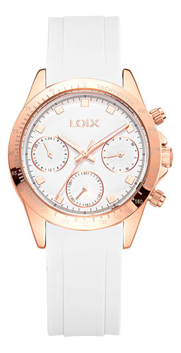 Reloj Loix Mujer L1244-3 Blanco Con Oro Rosa, Tablero Blanco