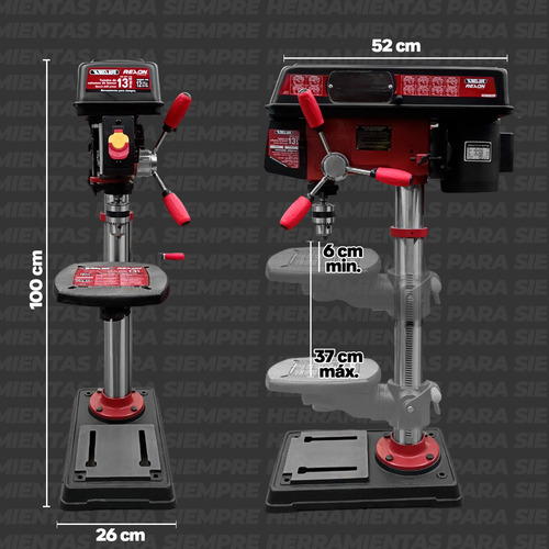 Taladro Columna Banco 13" KNOVA DP-13A 3/4 HP 127V 60Hz 12 Velocidades 250-3100 RPM Broquero 16mm MT2 JT3 Mesa Hierro Inclinable 45° Base Ranurada Profesional Precisión Taller