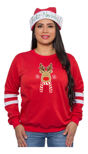 Buzo Buso Saco Hoodie Rojo Renos Familia Navideños Navidad