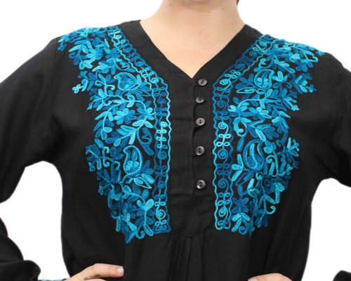 Imagen 2 de 8 de Blusa Hindu Janta Bordada Kashmir Abotonada Amplia Importada