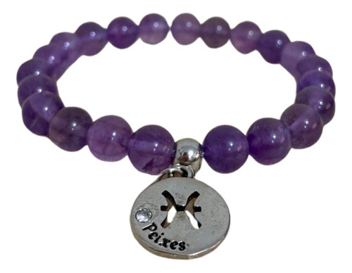 Pulseira Signo Peixes Ametista Sensibilidade 8mm Natural