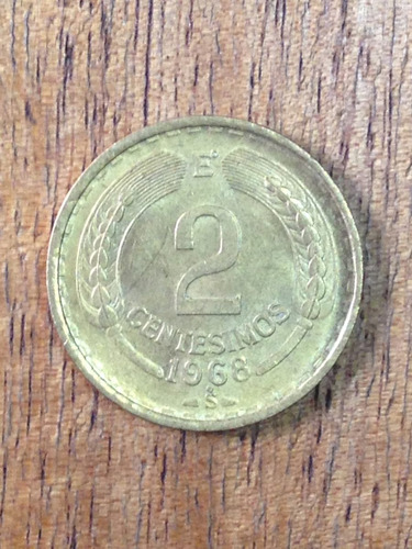 Moneda Antigua Chilena 2 Centésimos Año 1968 (Usado)