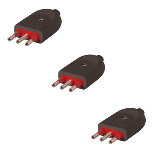 Ficha Macho 3 En Linea 10 Amp Vivion Negro Pack X 3 -sc- 