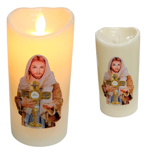 Virgen Y Jesús Vela Función De  Pilas  Led Luz Decoración 