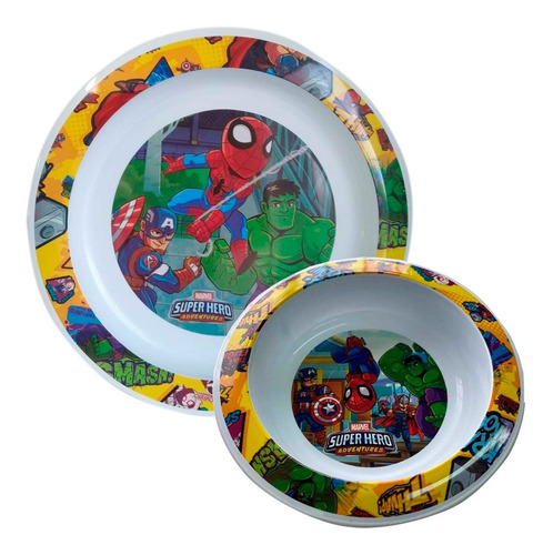 Set Plato Playo Y Bowl Infantil Con Dibujos Personajes