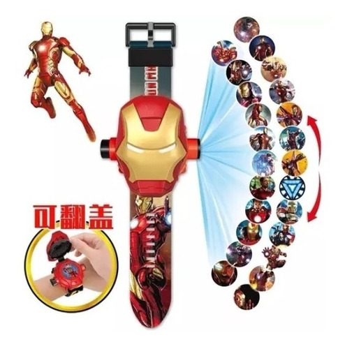 Reloj De Proyección Juguete Para Niños Iron Man Rojo