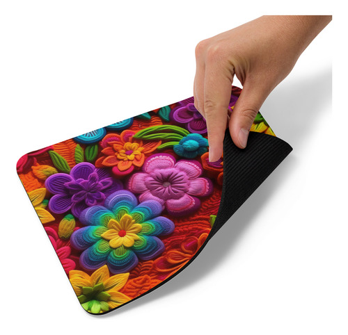 Mouse Pad Svart Diseño Con Flores Colores Arcoiris Md3