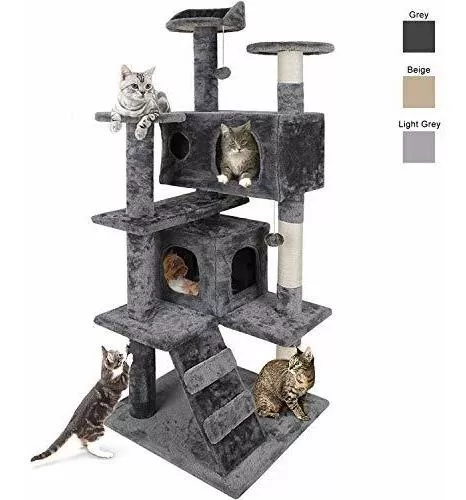 zoomundo Árbol Rascador para Gatos con Rascador Torre para Rascar de Sisal Natural como Cuerda y casa 120 cm en Gris 