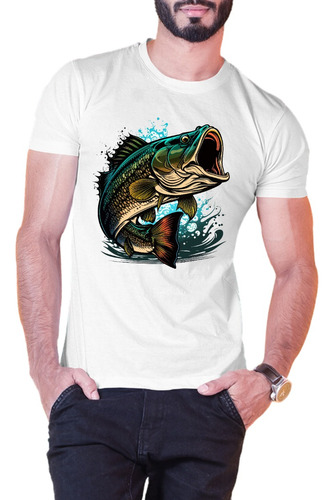 Playera De Pesca Deportiva Pez Grande Fishing Manga Corta 