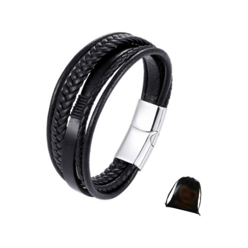 Pulsera De Cuero Y Acero Inoxidable - Elegante Hombre T2