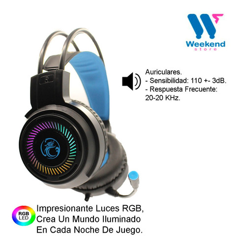 Imagen 2 de 3 de Audífonos Con Micrófono Gamer Apedra Hd-480 Usb Con Luz Rgb