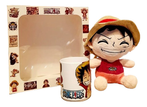 Box One Piece Luffy De Peluche + Taza Cerámica + Caja Diseño