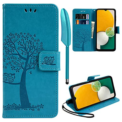 Funda Cartera Para Galaxy A13 5g Teal Leather-02