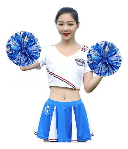 8 Pompons Em Formato De Líder De Torcida Azul Prata Mesclado
