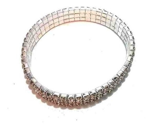 Imagen 2 de 8 de Pulsera Strass Elastizada Fiesta Noche Tres Vueltas Plateada