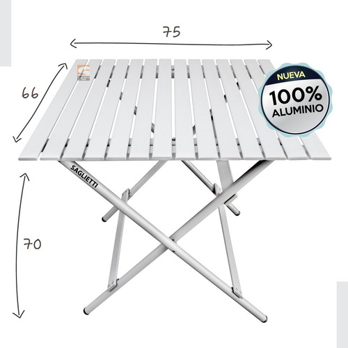 Imagen 5 de 10 de Mesa Plegable 100% Aluminio 75x66 Calidad Premium Balcon