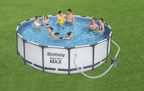 Imagen 6 de 10 de Pileta estructural redonda Bestway 56438 con capacidad de 16015 litros de 4.57m de diámetro gris claro diseño piedra prismática