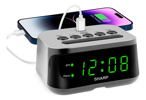 Sharp Reloj Despertador Digital Puerto Carga Usb-c Super Led