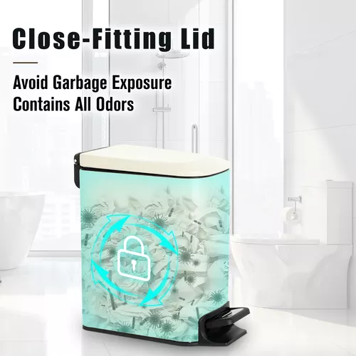 Cesun Cubo de basura pequeño para baño con tapa, cierre suave, pedal  escalonado, cubo de basura de acero inoxidable de 6 litros/1.6 galones con  cubo