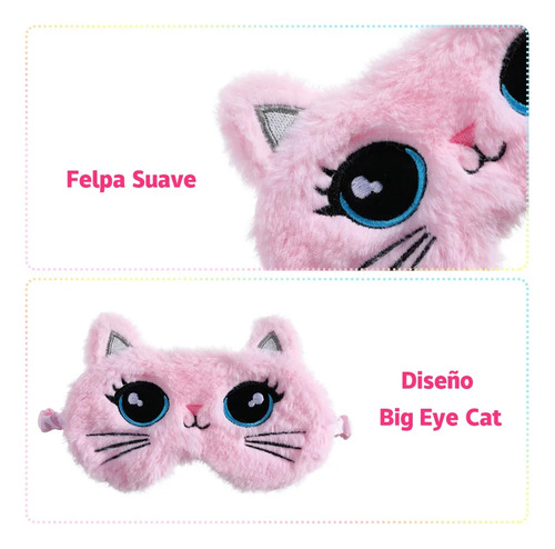 Antifaz Infantil De Felpa Para Dormir Con Forma Cara De Gato Color Rosa Rosa