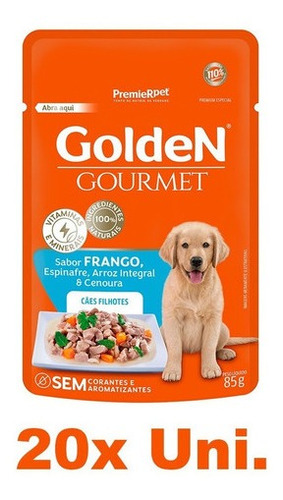 20 Uni Golden Gourmet Cães Filhotes - Frango 85g