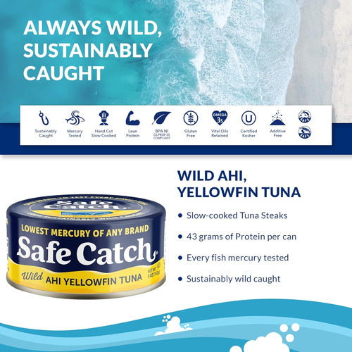 Safe Catch Ahi Atún Wild Yellowfin Atún Enlatado Bajo En Mer