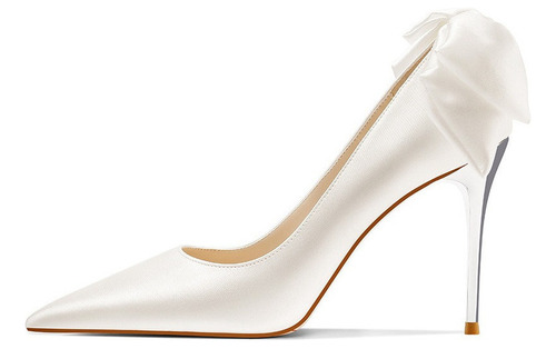 Zapatos De Boda Tacón Alto Satén Con Lazo Blanco For Mujer