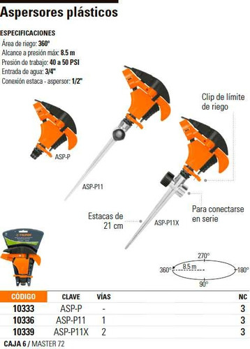 Rociador Plástico Para Riego 2 Vias Truper (10339)