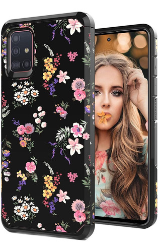 Funda Para Samsung Galaxy A51 4g - Negra/flores Rosas