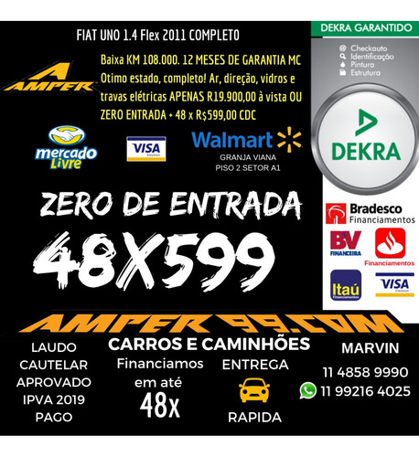 Fiat Uno 2011 Attractive 1.4 Flex Completo + Barato Da Web