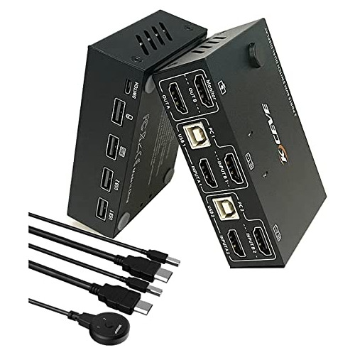 Conmutador Kvm Para 2 Ordenadores, 2 Monitores, 4k @30hz Dua