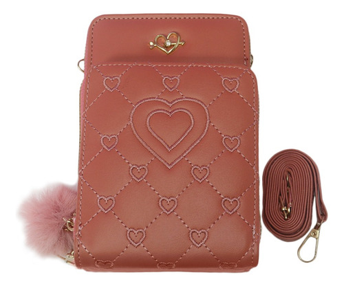 Bolsa Bandolera Diseño Corazón - Casual Y Cómoda Con Correa Coral Corazones Oro Coral
