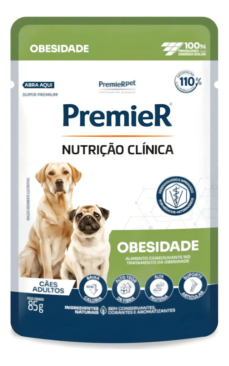 Kit 20 Sachês Premier Nutrição Clínica Obesidade Cães Adultos Frango 85g