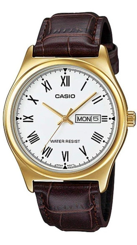 Relógio Casio Masculino Collection Couro Mtp-v006gl-7budf Cor da correia Marrom
