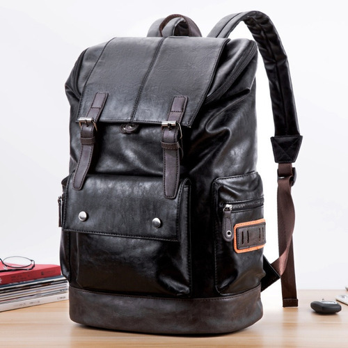 C Mochila De Viaje Multifunción De Piel Suave Para Hombre
