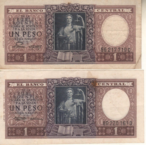 Lote De 2 Billetes De 1 Peso - Bottero 1914 Y 1918