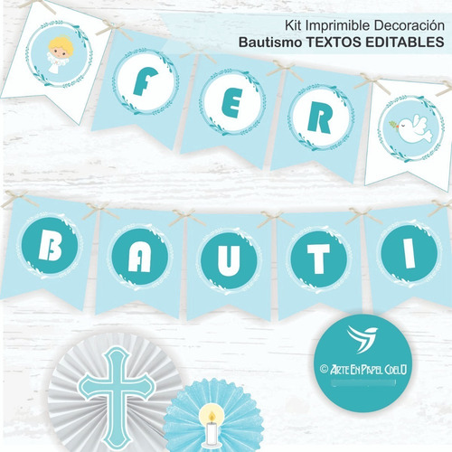 Imagen 1 de 3 de Kit Imprimible Decoración Candy Bar Bautismo Texto Editable