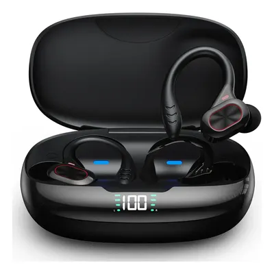 Fone de Ouvido JSKJ TWS Bluetooth 5.3 com Gancho para Esportes e Academia, Resistente à Água IPX5