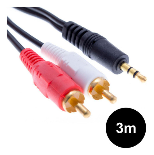 Cabo Adaptador Áudio P2 3.5mm 3 Metros Macho Para 2x Rca Macho Estéreo Para Som, Tv, Pc, Caixa De Som, Home Theater, Dvd E Áudio Profissional