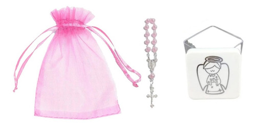 Kit Batizado Caixa Anjo Mini Terço Organza Lembrancinha Mimo